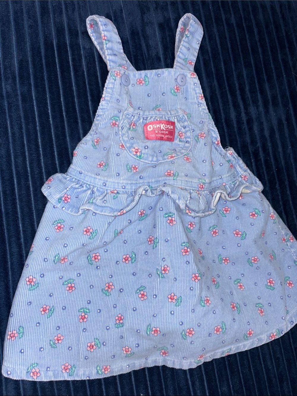 Vintage OshKosh B’Gosh Blue Corduroy Dress with Pink Floral Print
